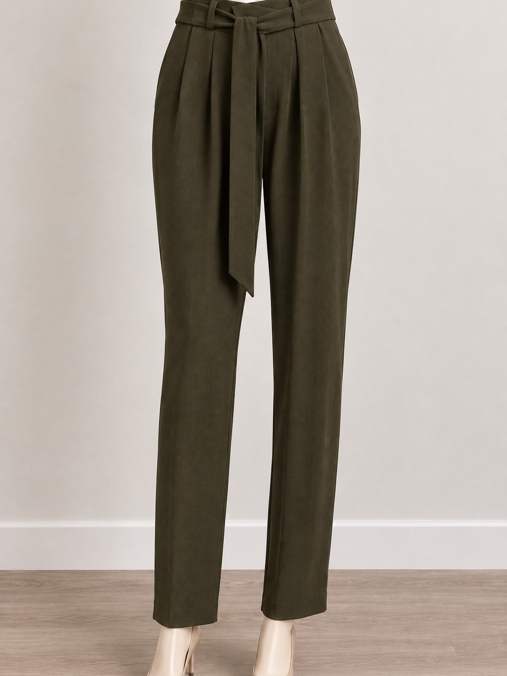 Express Olive Tie-Waist High-Rise Trousers